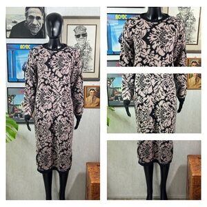 Vintage Billy Jack For Her Knit Sweater Dress – Black & Pink Floral – Size Small